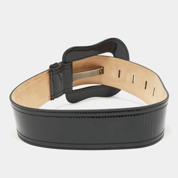 Pre Owned Fendi Black Patent Leather B Buckle Waist Belt 80CM