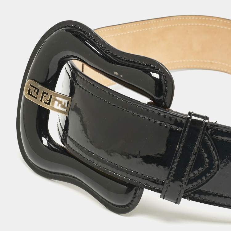 Pre Owned Fendi Black Patent Leather B Buckle Waist Belt 80CM