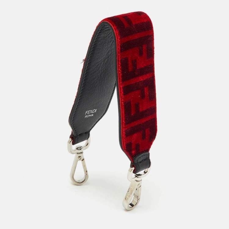 Pre Owned Fendi Red Velvet and Leather Mini Strap You Shoulder Bag Strap