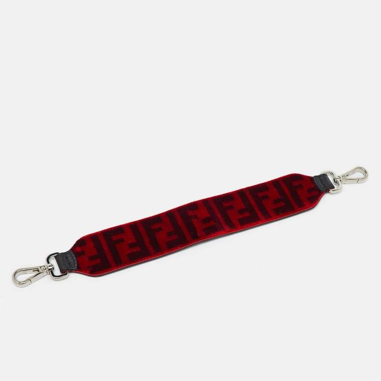 Pre Owned Fendi Red Velvet and Leather Mini Strap You Shoulder Bag Strap
