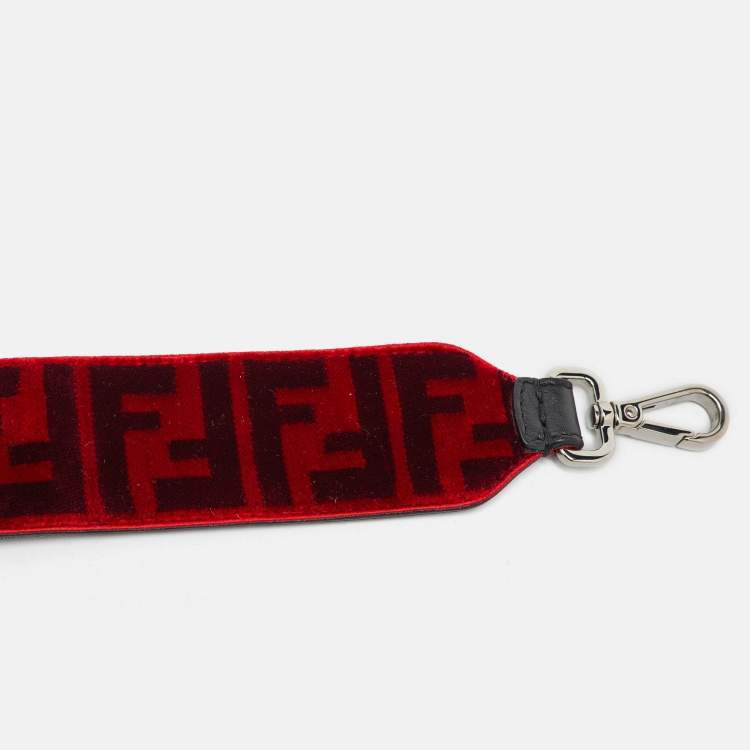 Pre Owned Fendi Red Velvet and Leather Mini Strap You Shoulder Bag Strap