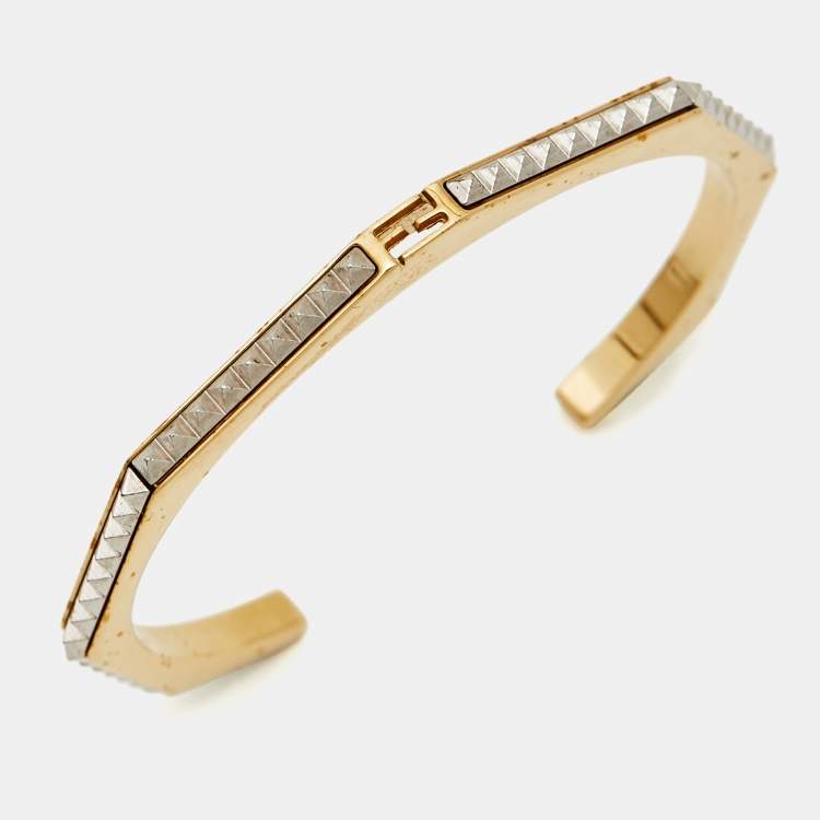 Pre Owned Fendi Baguette Two Tone Open Cuff Bracelet M 