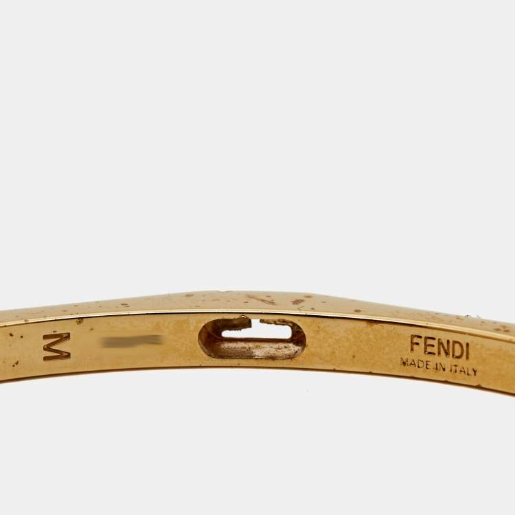 Pre Owned Fendi Baguette Two Tone Open Cuff Bracelet M 