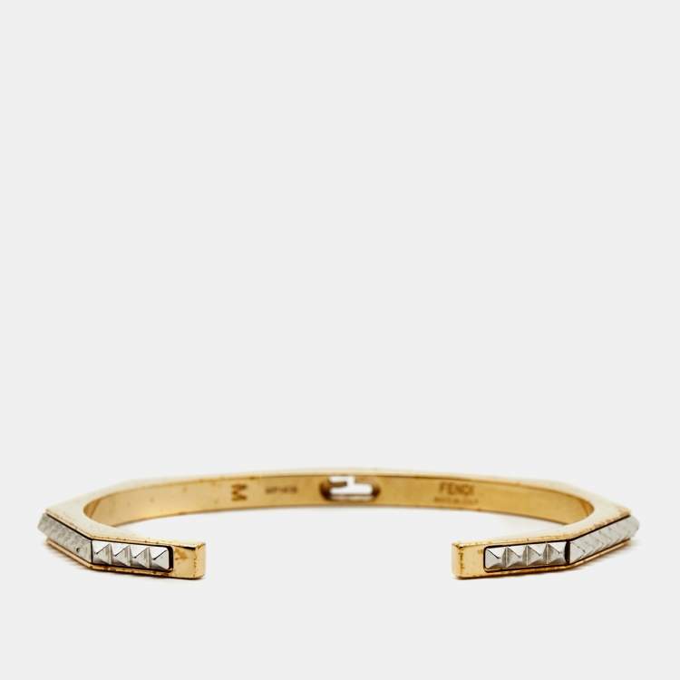 Pre Owned Fendi Baguette Two Tone Open Cuff Bracelet M 