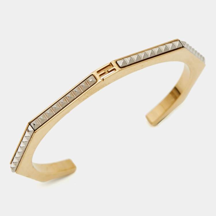 Pre Owned Fendi Baguette Two Tone Open Cuff Bracelet S