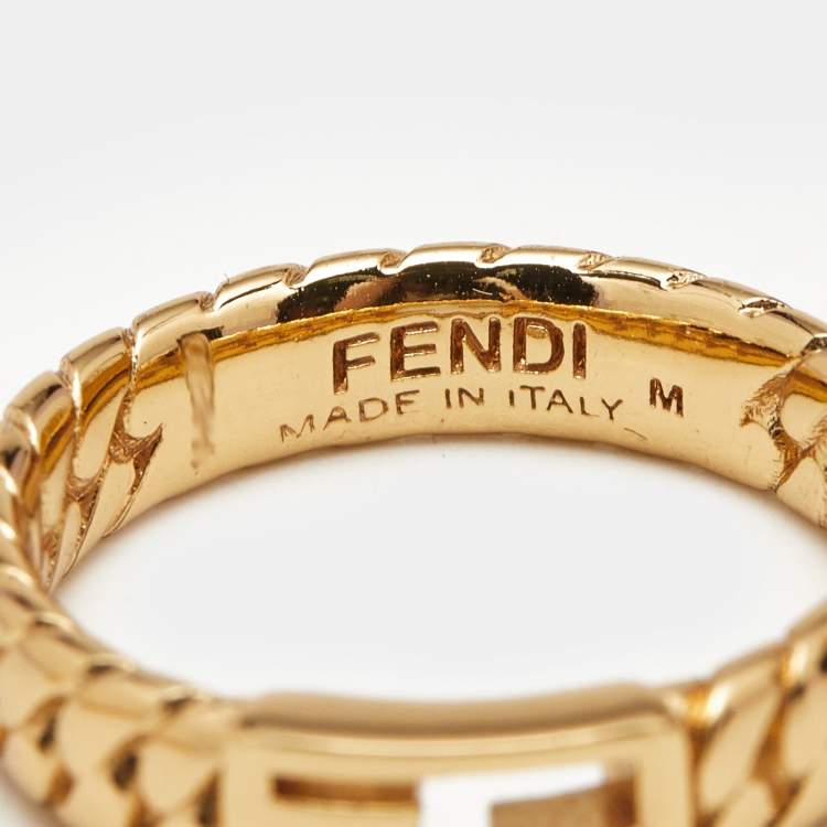 Pre Owned Fendi Baguette Gold Tone Ring Size 54