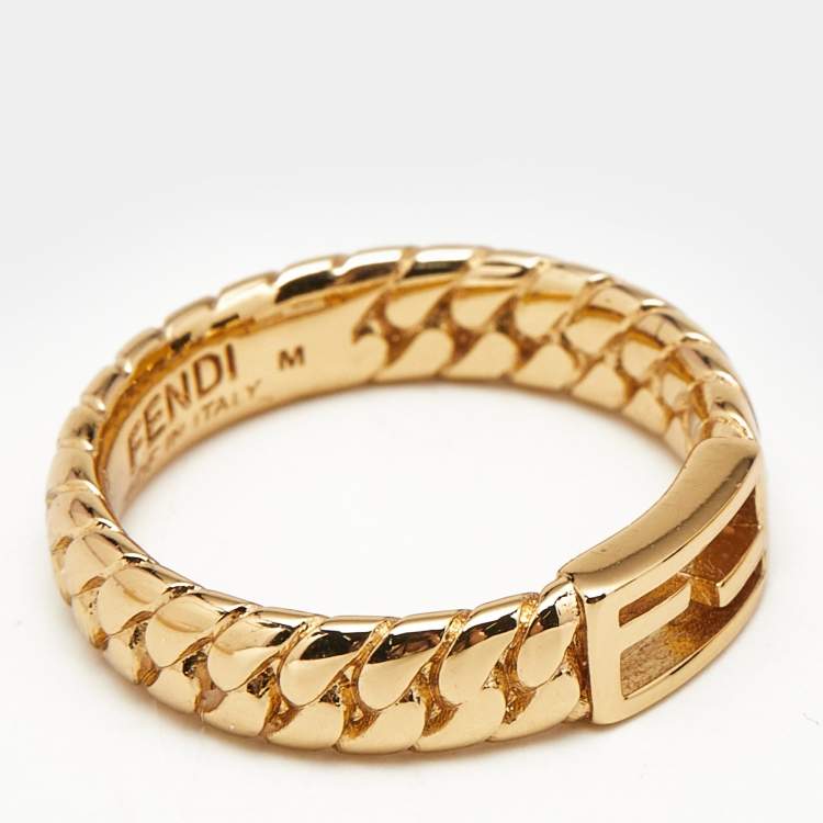 Pre Owned Fendi Baguette Gold Tone Ring Size 54