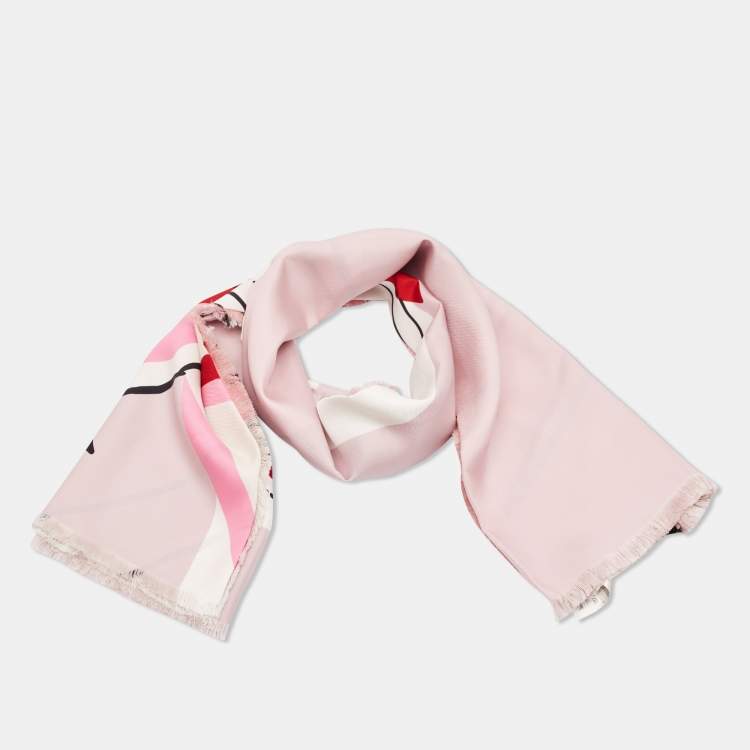 Pre Owned Fendi Pink Abstract Print Silk Scarf