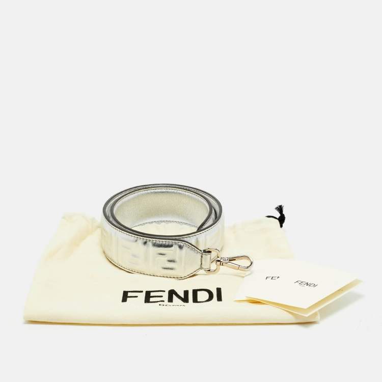 Pre Owned Fendi Silver Zucca Embossed Leather Strap You Shoulder Bag Strap