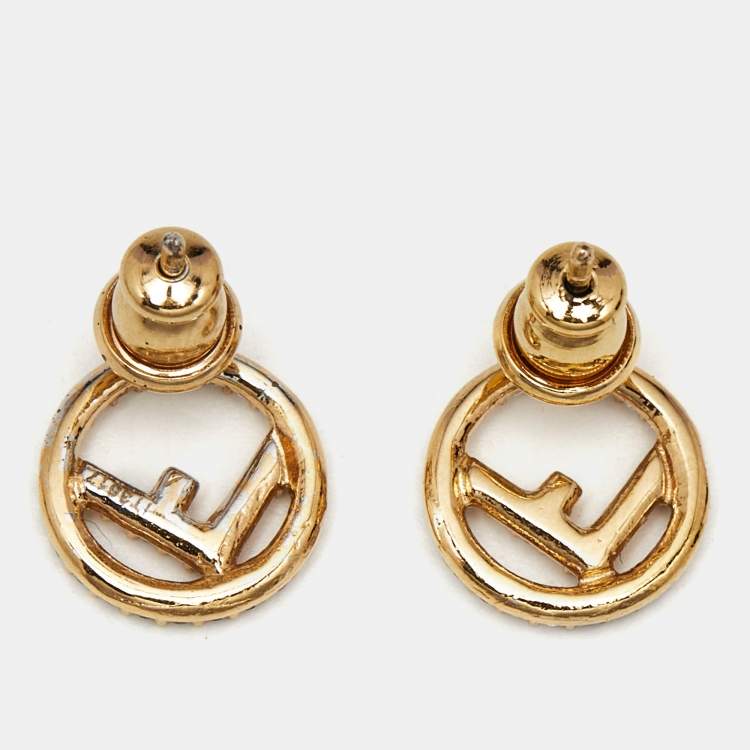Pre Owned Fendi F is Fendi Crystal Gold Tone Stud Earrings