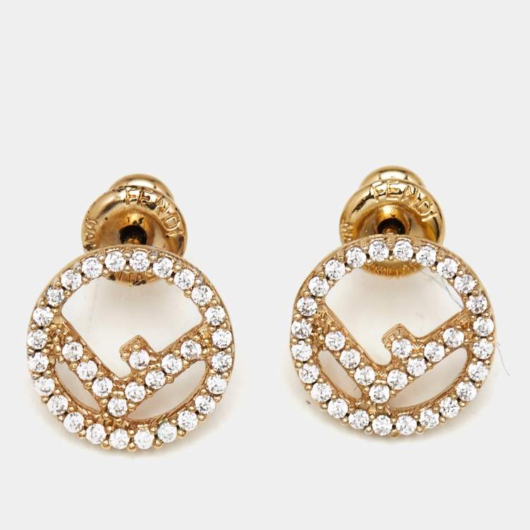 Pre Owned Fendi F is Fendi Crystal Gold Tone Stud Earrings