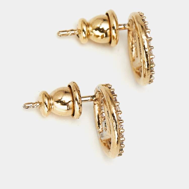 Pre Owned Fendi F is Fendi Crystal Gold Tone Stud Earrings