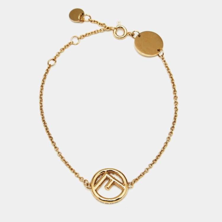 Pre Owned Fendi F is Fendi Crystal Gold Tone Bracelet