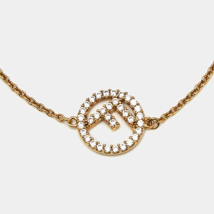 Pre Owned Fendi F is Fendi Crystal Gold Tone Bracelet