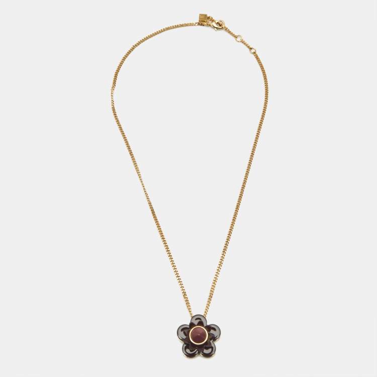 Pre Owned Fendi Blossom Resin Gold Tone Necklace