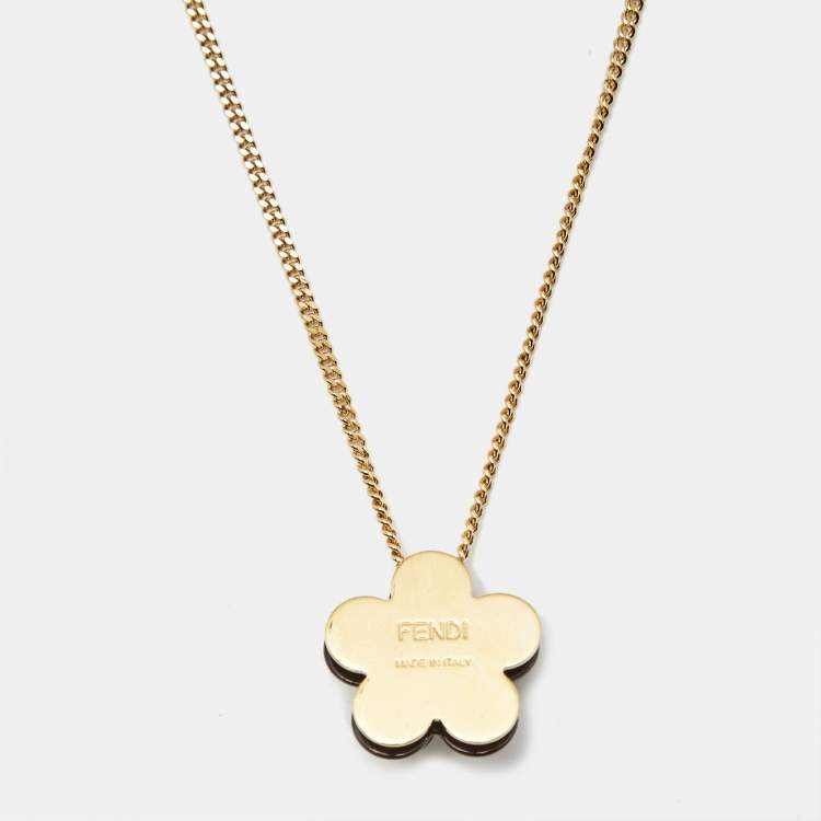 Pre Owned Fendi Blossom Resin Gold Tone Necklace