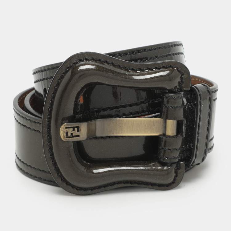 Pre Owned Fendi Green Patent Leather B Buckle Belt 95CM
