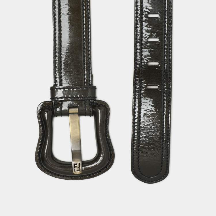 Pre Owned Fendi Green Patent Leather B Buckle Belt 95CM