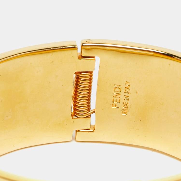 Pre Owned Fendi Fendista Bi-color Enamel Gold Tone Wide Bracelet S