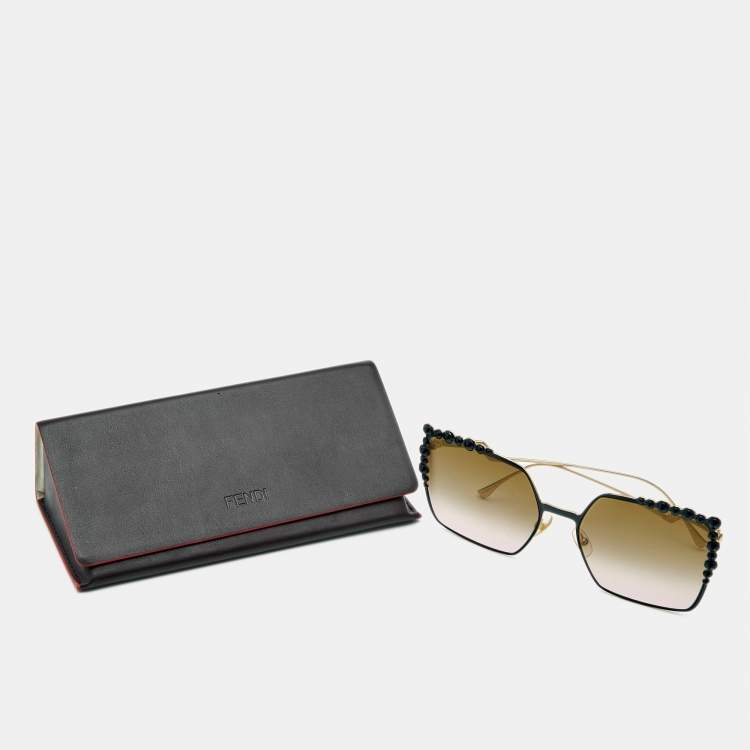 Pre Owned Fendi Brown Gradient FF 0259/S Embellished Oversized Sunglasses