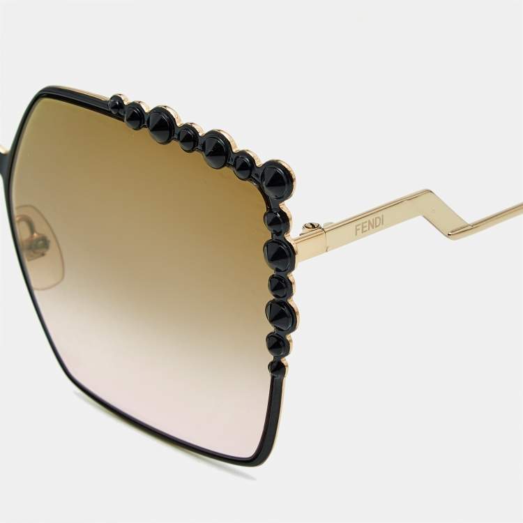 Pre Owned Fendi Brown Gradient FF 0259/S Embellished Oversized Sunglasses