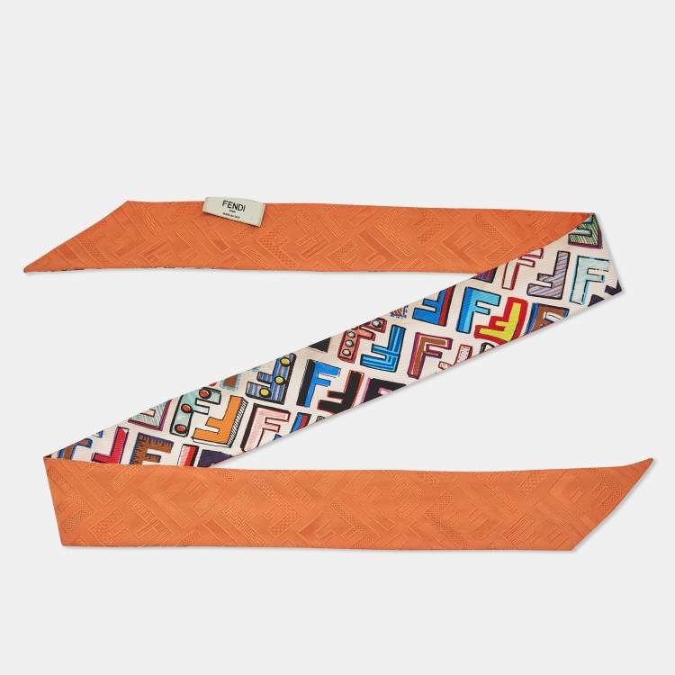 Pre Owned Fendi Orange Print Silk Wrappy Bandeau