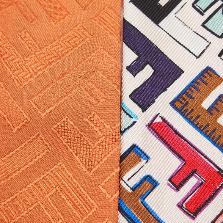 Pre Owned Fendi Orange Print Silk Wrappy Bandeau