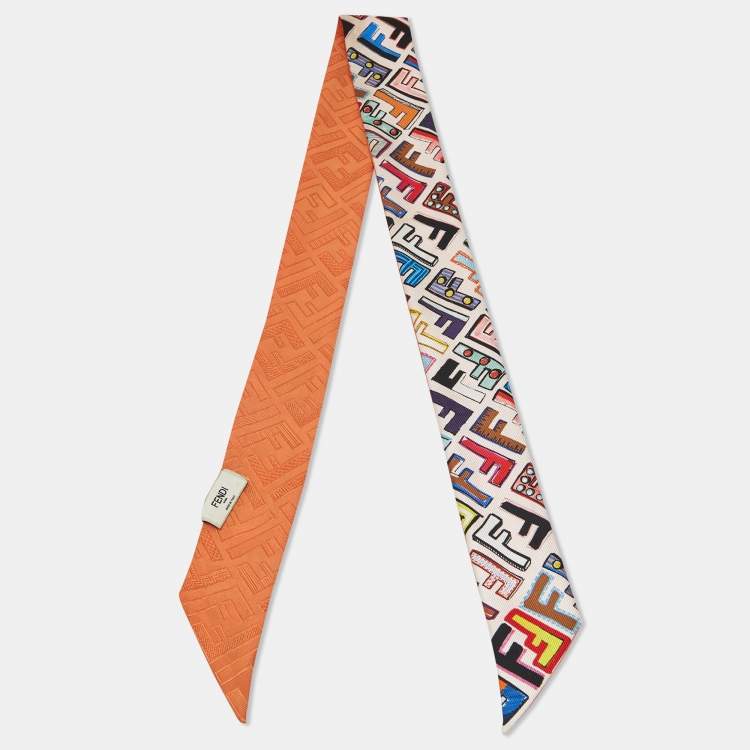 Pre Owned Fendi Orange Print Silk Wrappy Bandeau