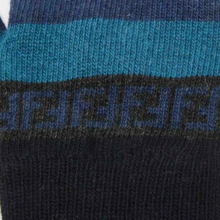 Pre Owned Fendi Blue Wool Blend Gloves One Size