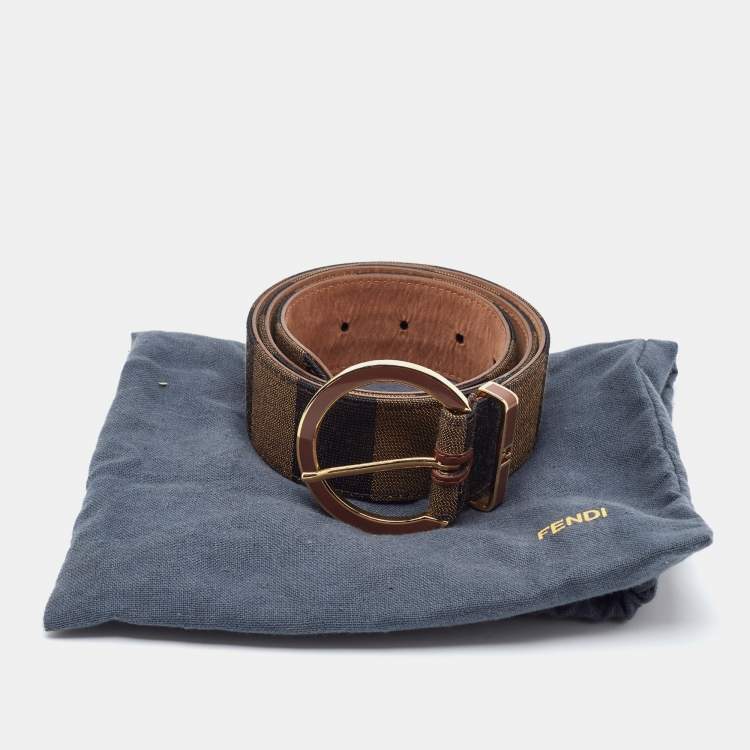 Pre Owned Fendi Brown Canvas Pequin Stripe Round Buckle Belt 80CM