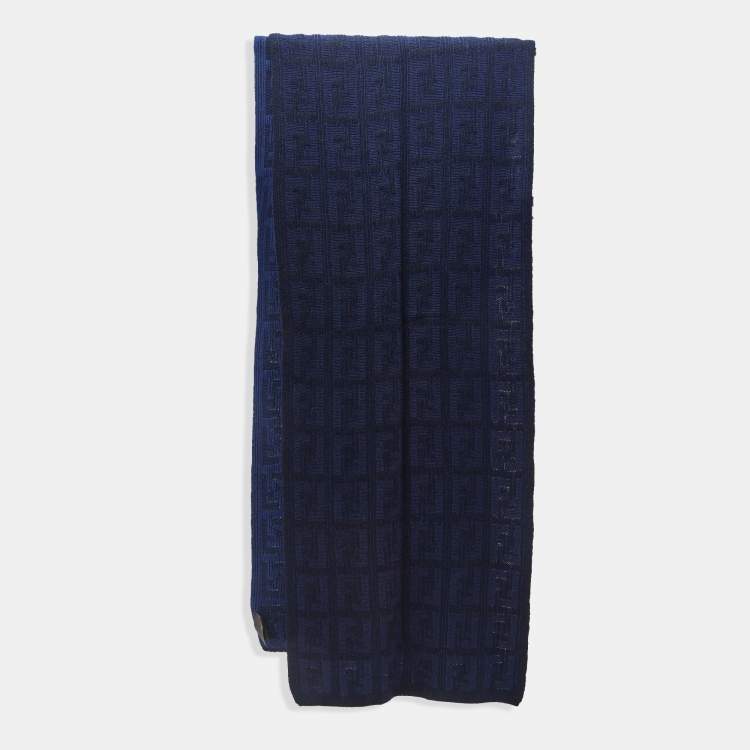 Pre Owned Fendi Blue FF Jacquard Knit Stole  
