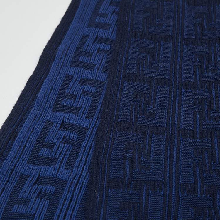 Pre Owned Fendi Blue FF Jacquard Knit Stole  