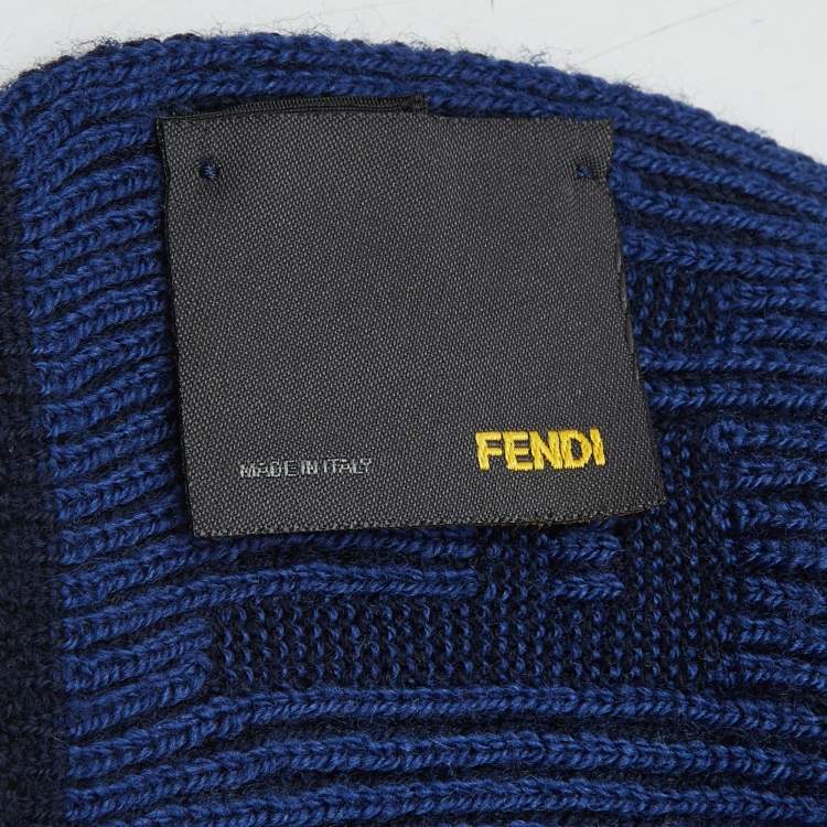 Pre Owned Fendi Blue FF Jacquard Knit Stole  
