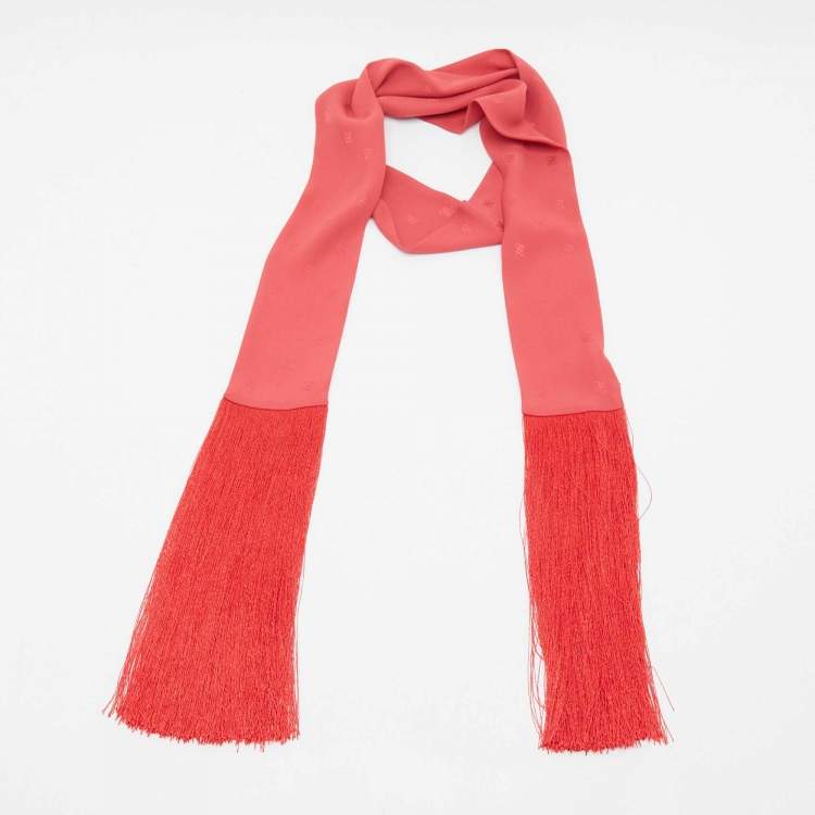 Pre Owned Fendi Red Silk Karligraphy Fringed Scarf