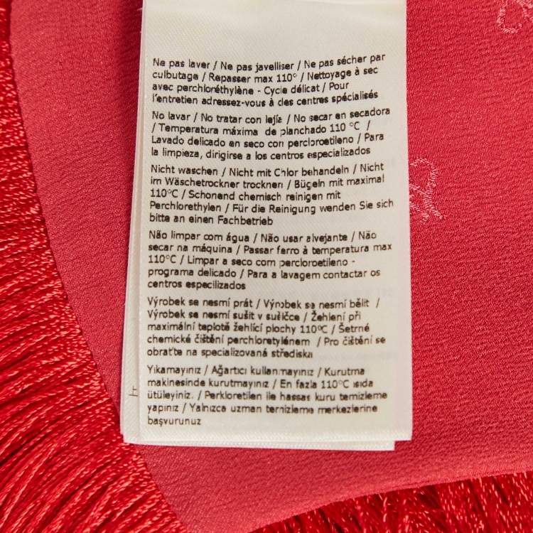 Pre Owned Fendi Red Silk Karligraphy Fringed Scarf