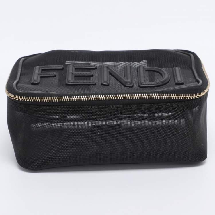 Pre Owned Fendi Black Mesh Logo Cosmetic Case