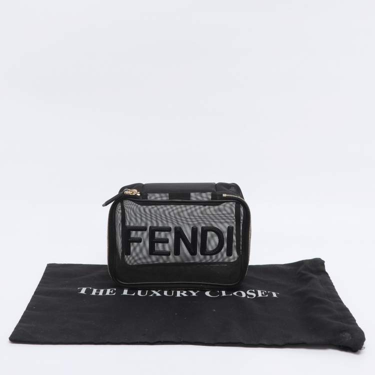 Pre Owned Fendi Black Mesh Logo Cosmetic Case