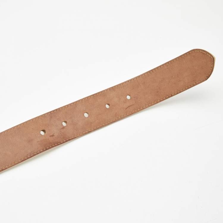 مملوكة مسبقًا Fendi Beige Leather Oval Plaque Buckle Belt 85 CM