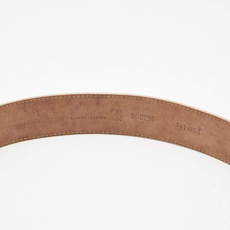 مملوكة مسبقًا Fendi Beige Leather Oval Plaque Buckle Belt 85 CM