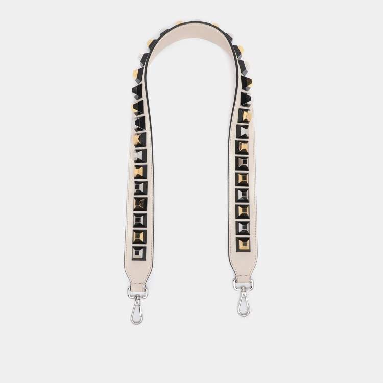 Pre Owned Fendi Cream Leather Studded Strap You Shoulder Bag Strap