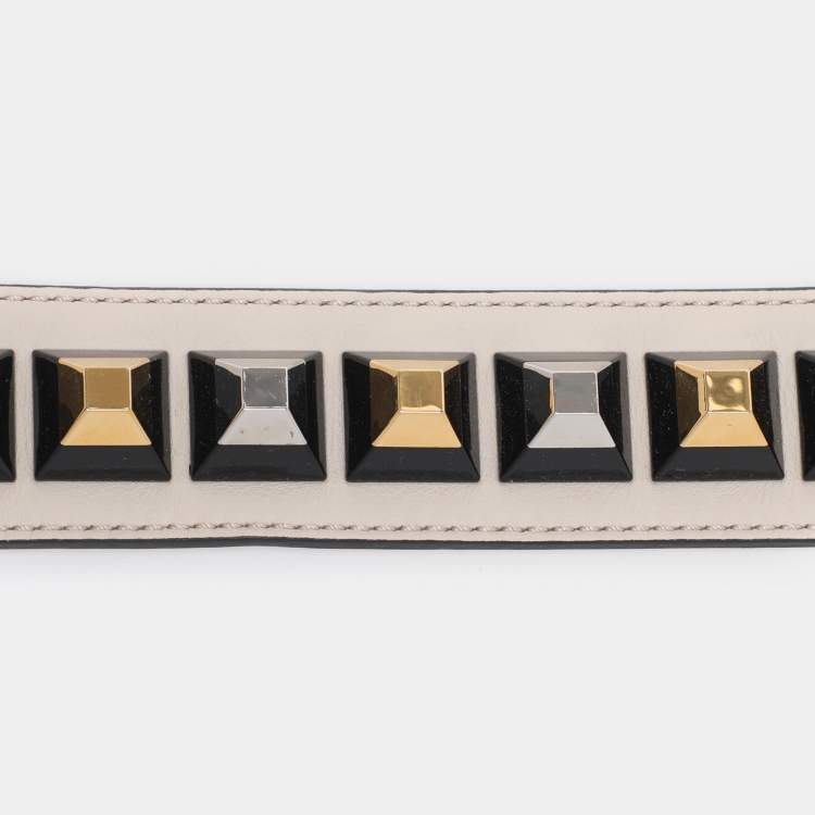 Pre Owned Fendi Cream Leather Studded Strap You Shoulder Bag Strap