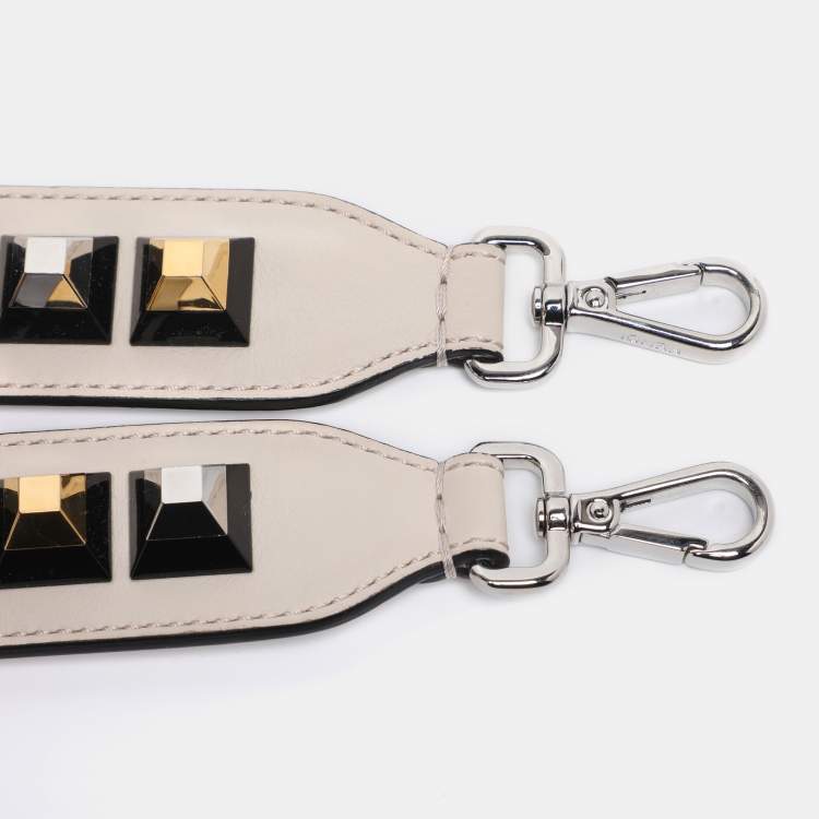 Pre Owned Fendi Cream Leather Studded Strap You Shoulder Bag Strap