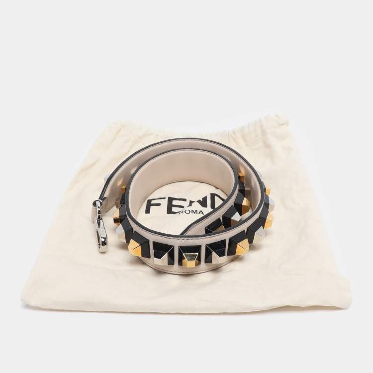 Pre Owned Fendi Cream Leather Studded Strap You Shoulder Bag Strap