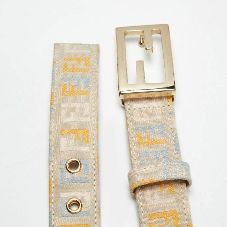 Pre Owned Fendi Multicolor Zucchino Canvas FF Buckle Belt 85 CM
