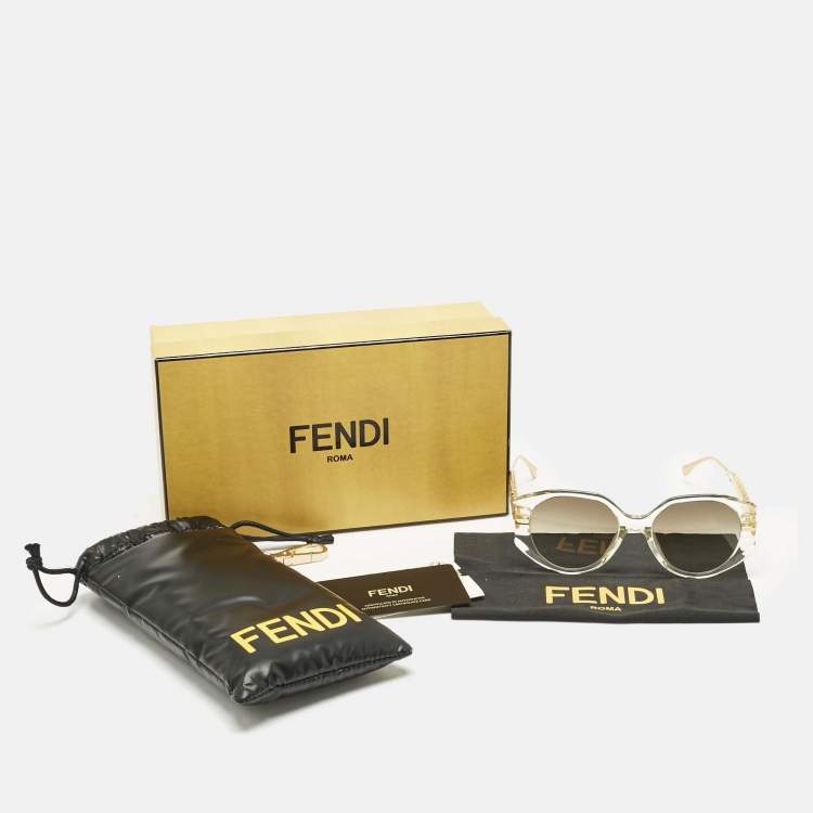 Pre Owned Fendi Gold/Brown Gradient FF40083U Fendigraphy Round Sunglasses