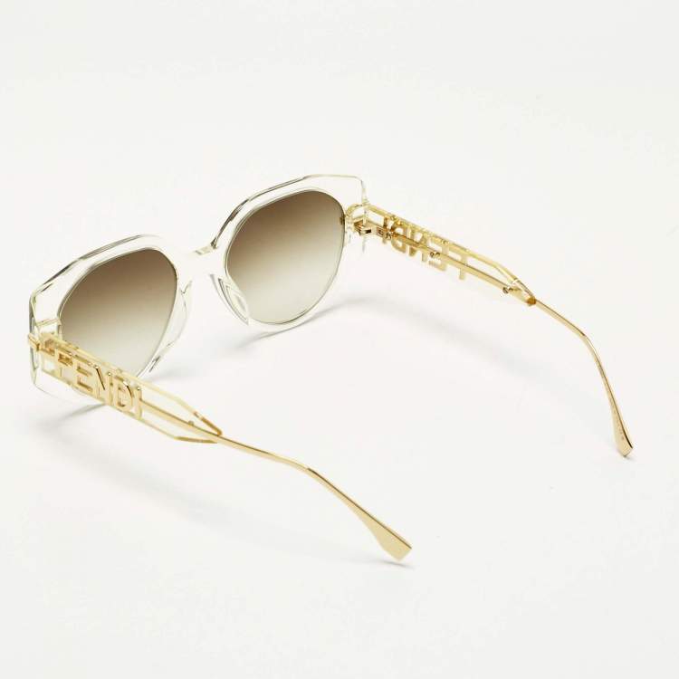 Pre Owned Fendi Gold/Brown Gradient FF40083U Fendigraphy Round Sunglasses