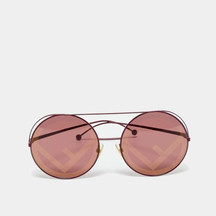 Pre Owned Fendi Red FF 0285/S Round Sunglasses