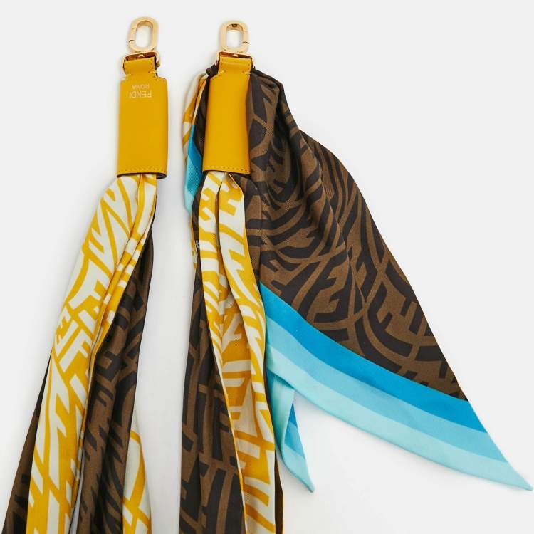Pre Owned Fendi Yellow FF Vertigo Silk Scarf Bag Strap 