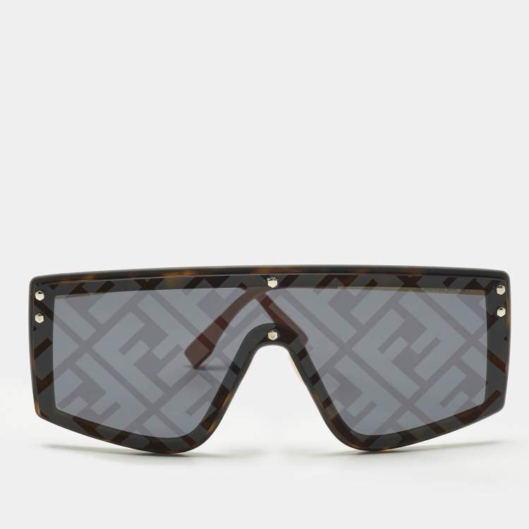Pre Owned Fendi Brown/Black FF M0076/G/S Shield Sunglasses