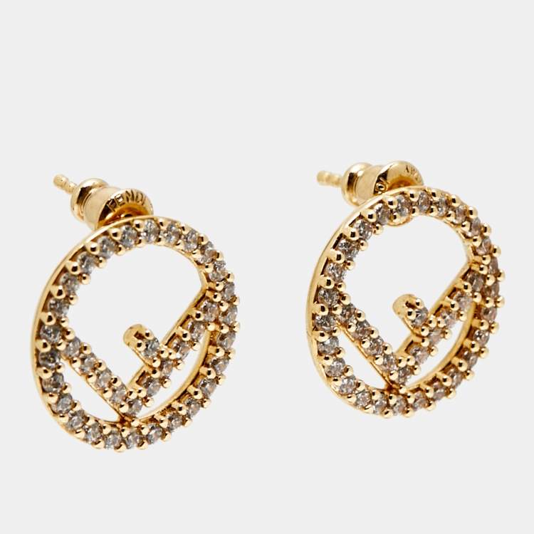 Pre Owned Fendi F is Fendi Crystal Gold Tone Stud Earrings